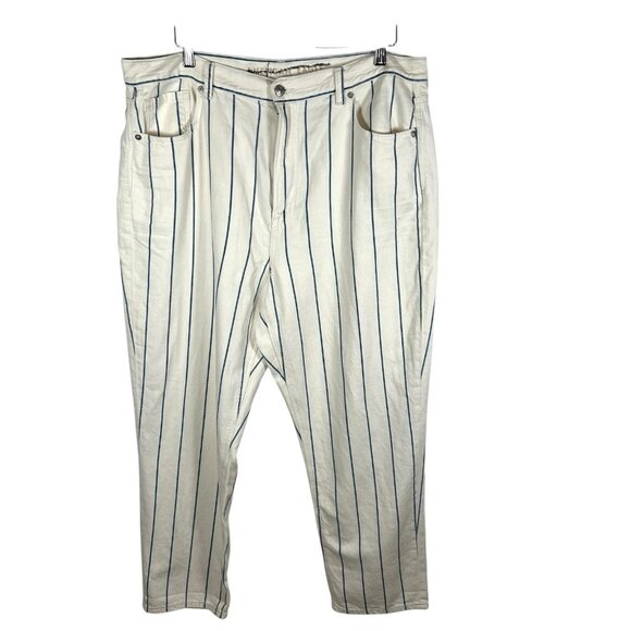 American Eagle Momjean White Blue Striped Plus Size 18 Boho‎ Casual Beach - Picture 1 of 9